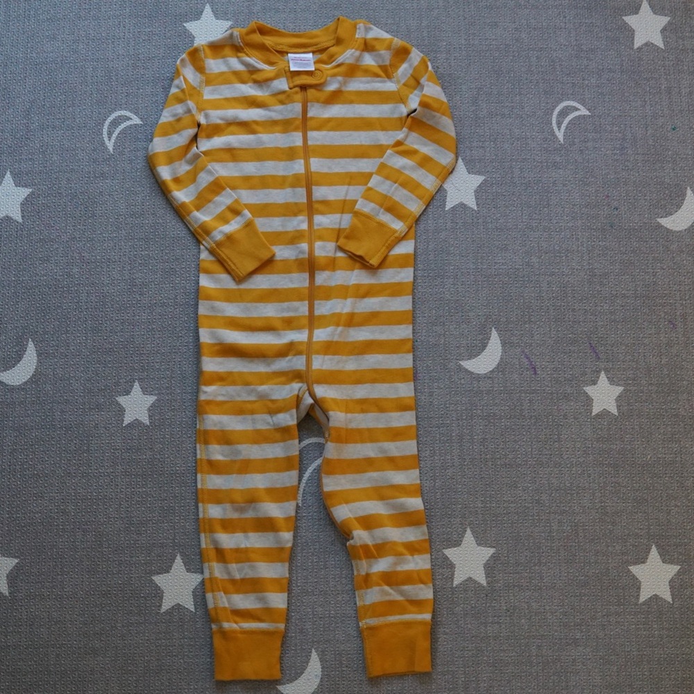 Hanna Andersson Yellow&White Stripe 100% organic One-piece Pajamas sz 3T 90cm